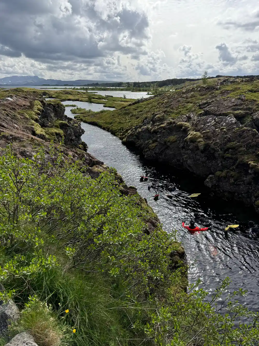 Wide valley with winding river and green moorland landscape
